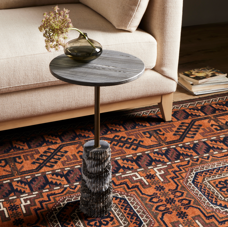 Raven End Table - Ribbed Ebony Marble