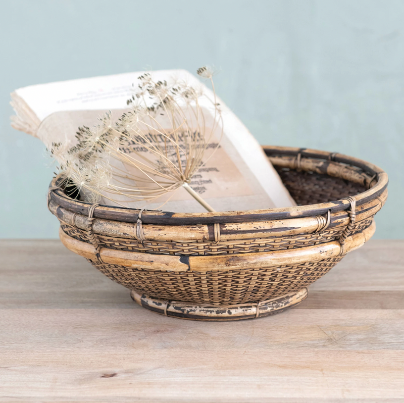 Hand-Woven Bamboo & Rattan Bowl