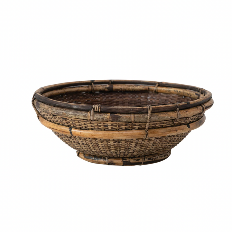 Hand-Woven Bamboo & Rattan Bowl