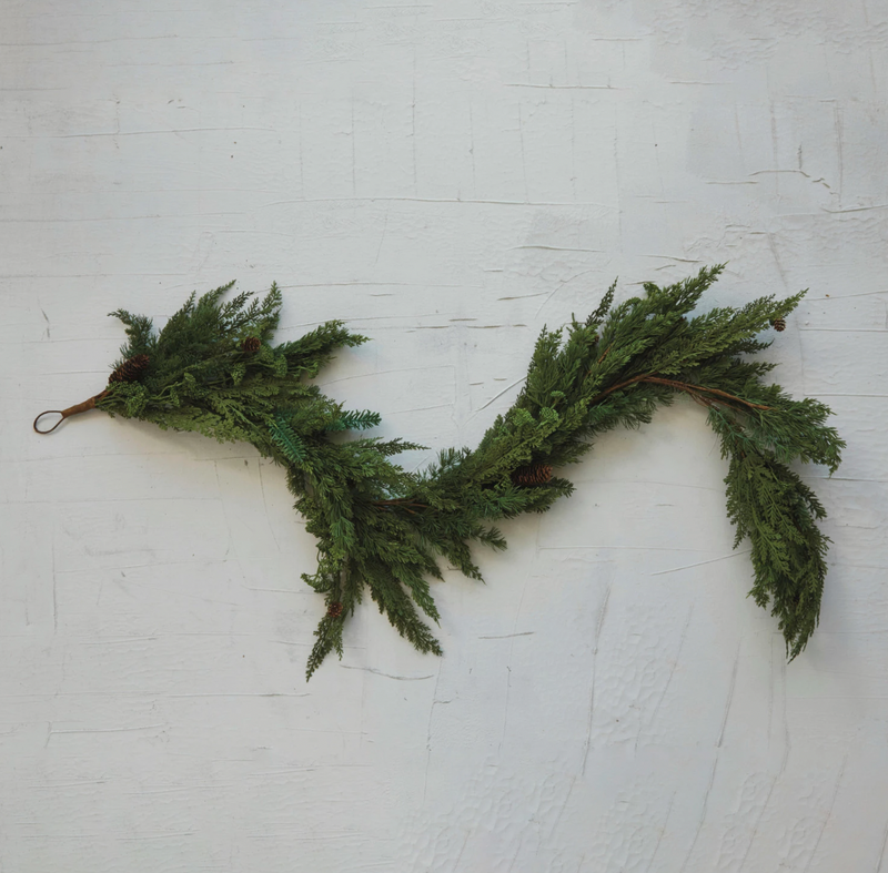 Faux Spruce and Pine Garland with Natural Pinecones