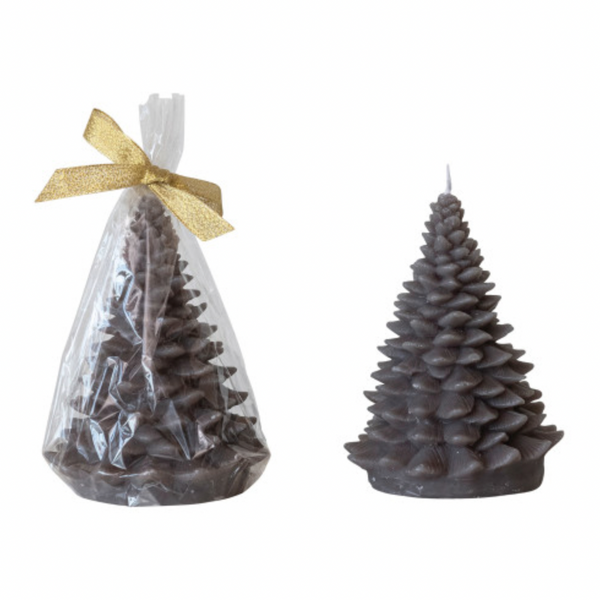 Small Unscented Tree Shaped Candle, Pewter Colour