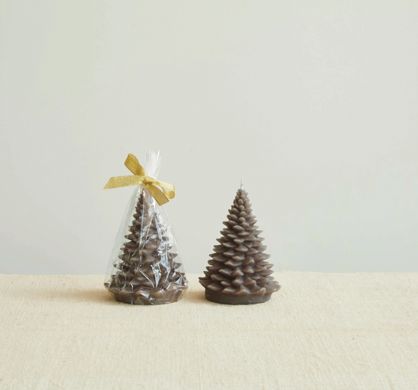 Small Unscented Tree Shaped Candle, Pewter Colour