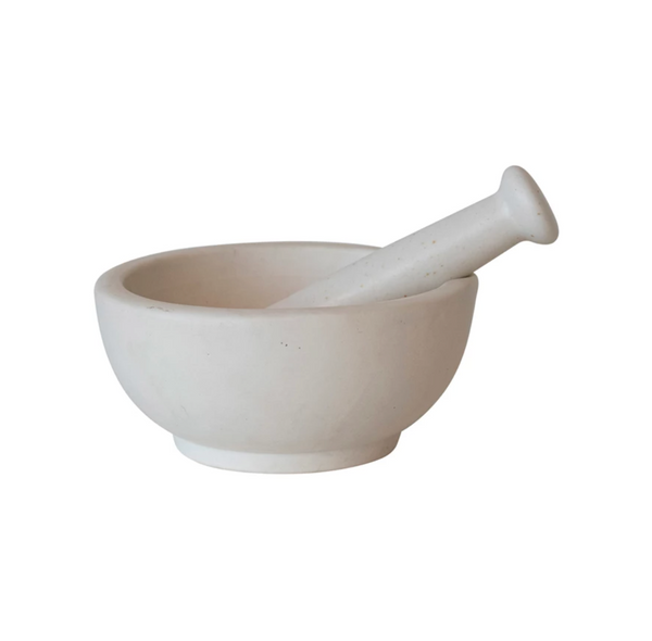 Stoneware Mortar & Pestle - White