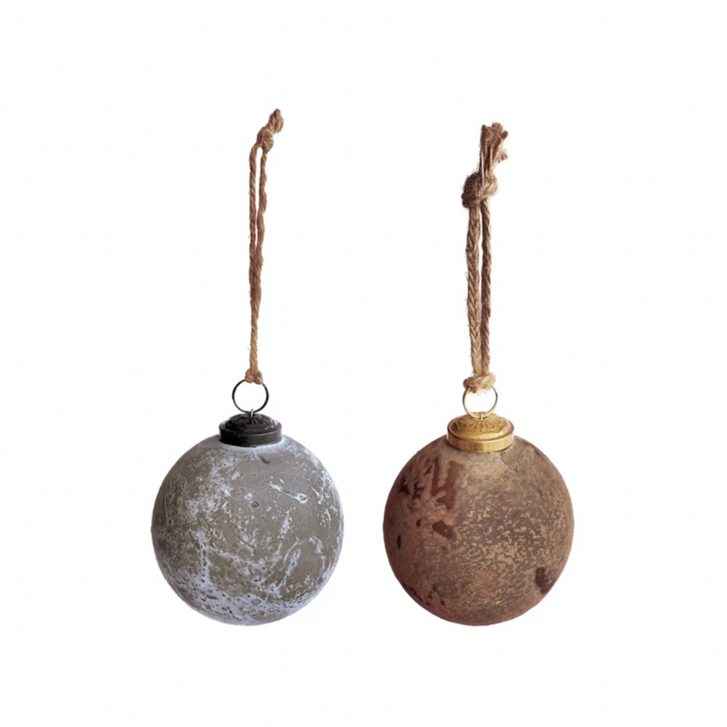 Recycled Glass Ball Ornament, Distressed Frosted Finish, 2 Colours