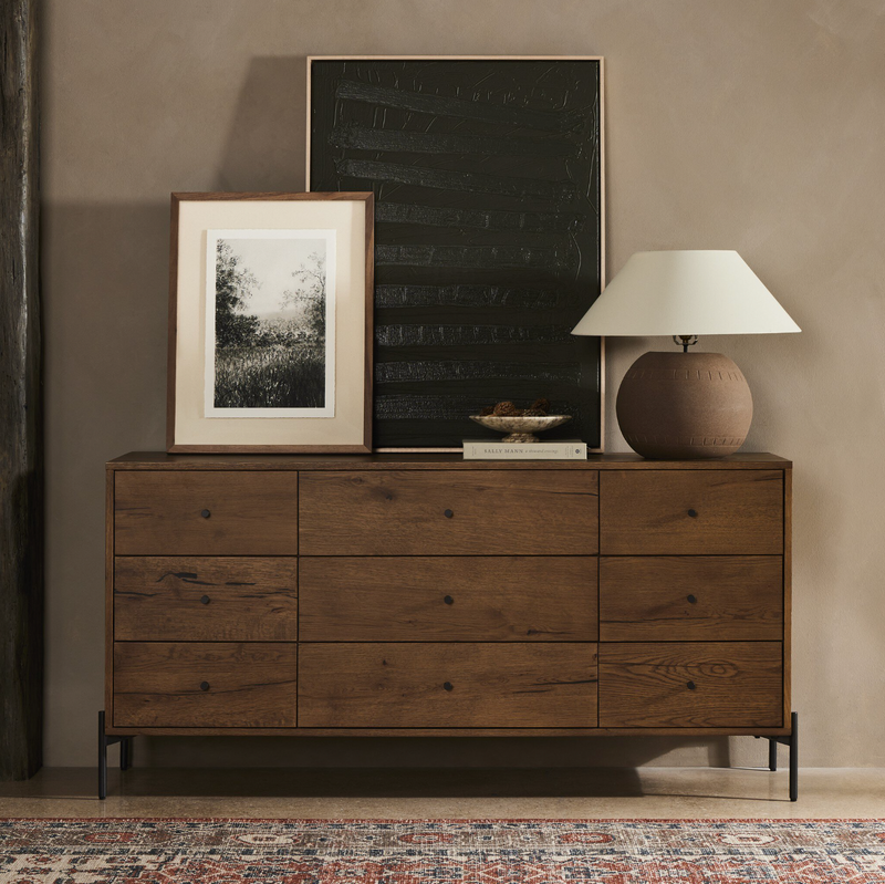 Eaton 9 Drawer Dresser - Amber Oak Resin