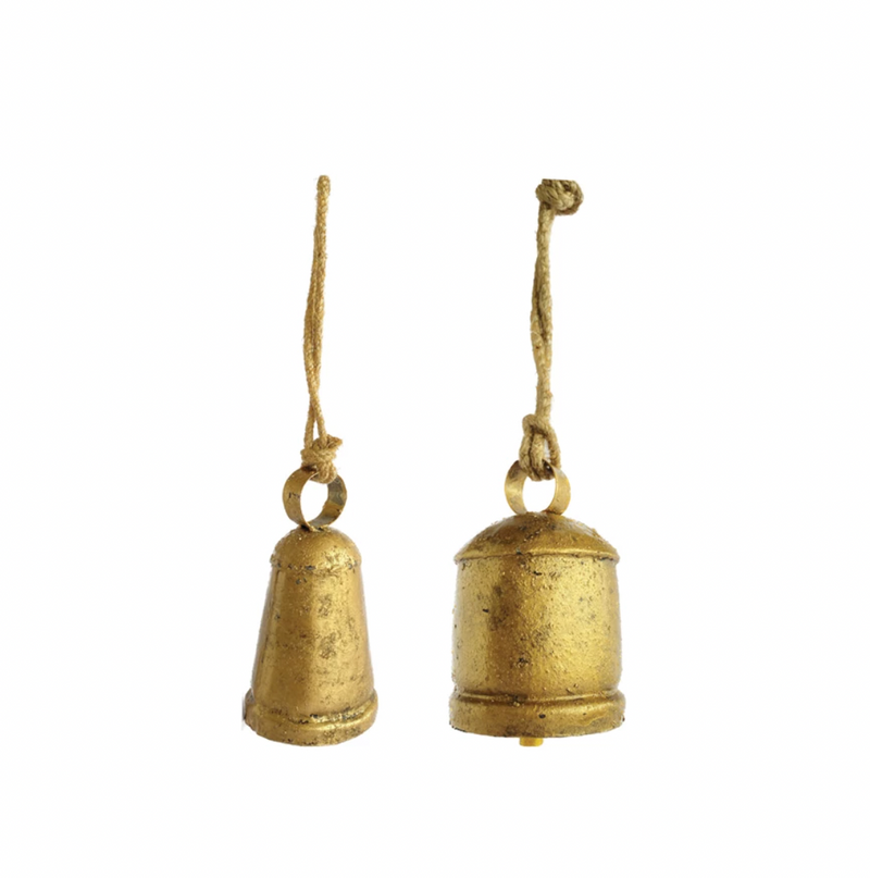 Antique Brass Metal Bell Ornament, 2 Styles