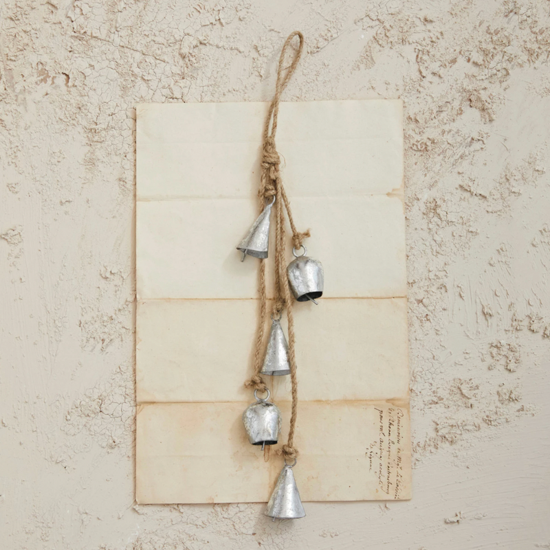 Antique Silver Hanging Metal Bells with Jute Rope