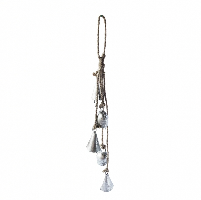 Antique Silver Hanging Metal Bells with Jute Rope