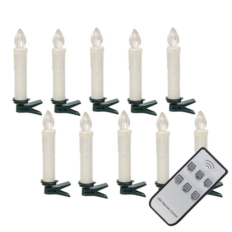 White Clip-On Candle with Remote, Set of 10