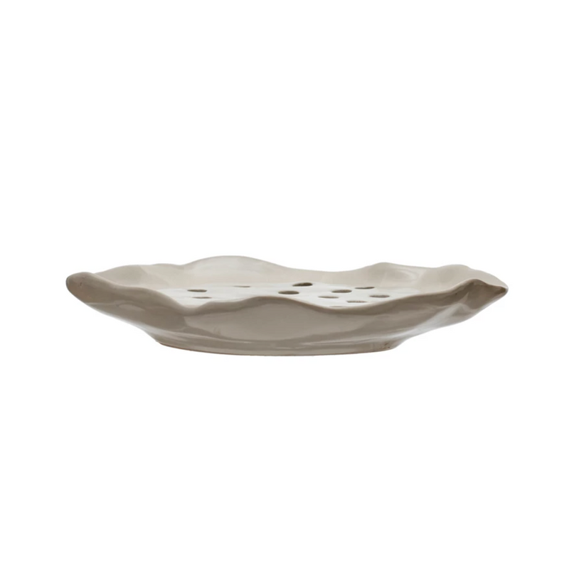 Beige Stoneware Soap Dish with Removable Tray