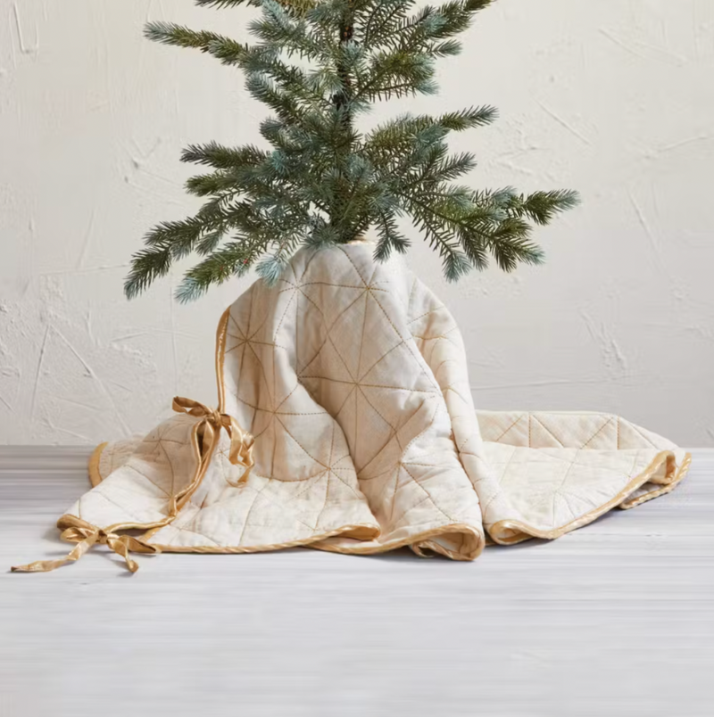 48" Round Quilted Cotton & Linen Tree Skirt