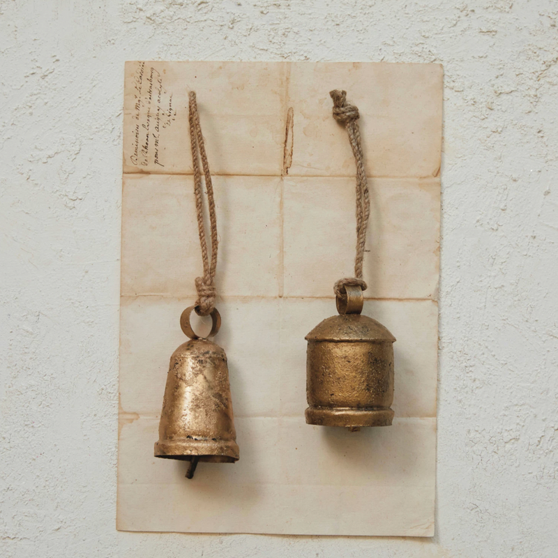 Antique Brass Metal Bell Ornament, 2 Styles