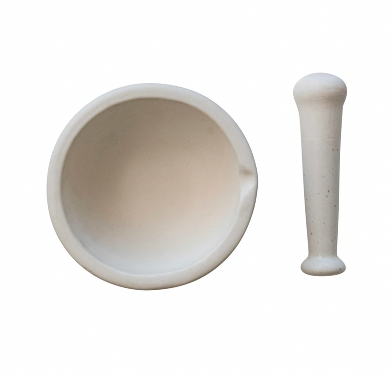 Stoneware Mortar & Pestle - White