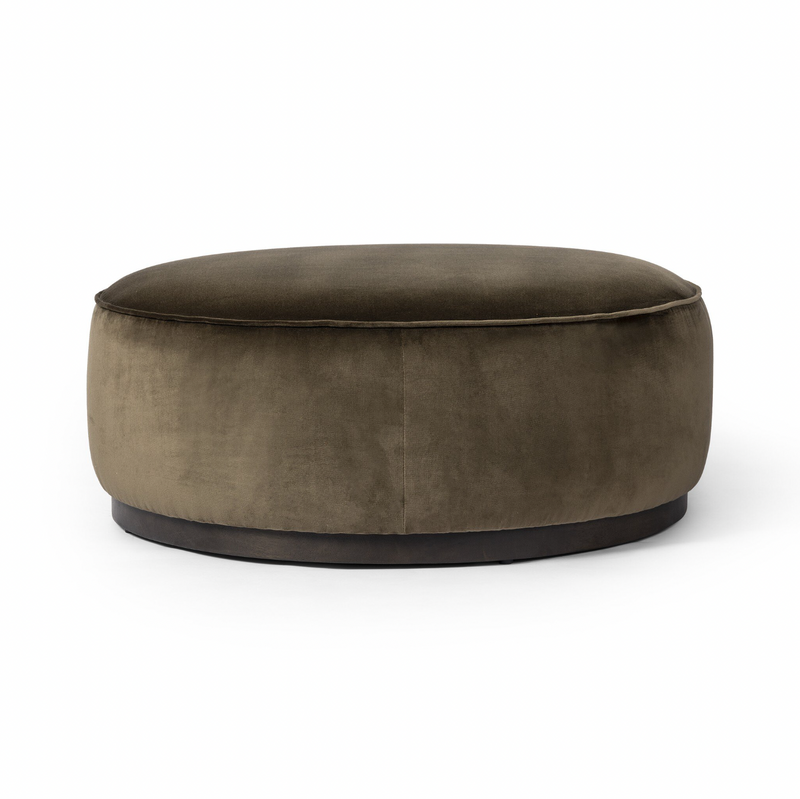 Sinclair Large Round Ottoman - Surrey Olive