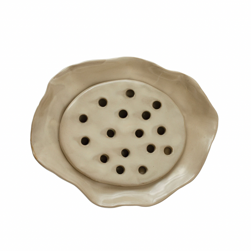 Beige Stoneware Soap Dish with Removable Tray