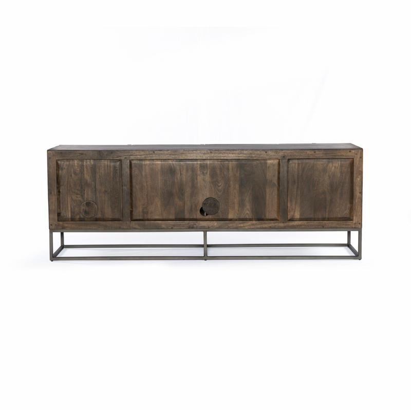 Kelby Media Console - Carved Vintage Brown