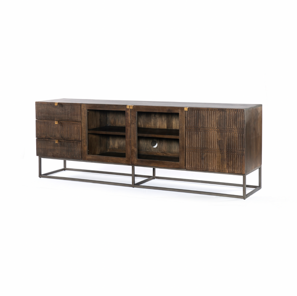 Kelby Media Console - Carved Vintage Brown